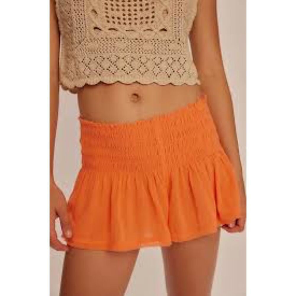 Free People free-est On The Go Micro Shorts Orange M Smocked High Waist Flared
